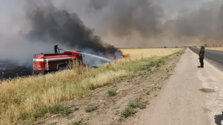 حرائق واسعة تلتهم مئات الدونمات الزراعية في أرياف قامشلو وجل آغا وتربه سبيه